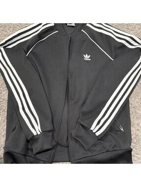 Adidas Black Track Jacket with White Stripes